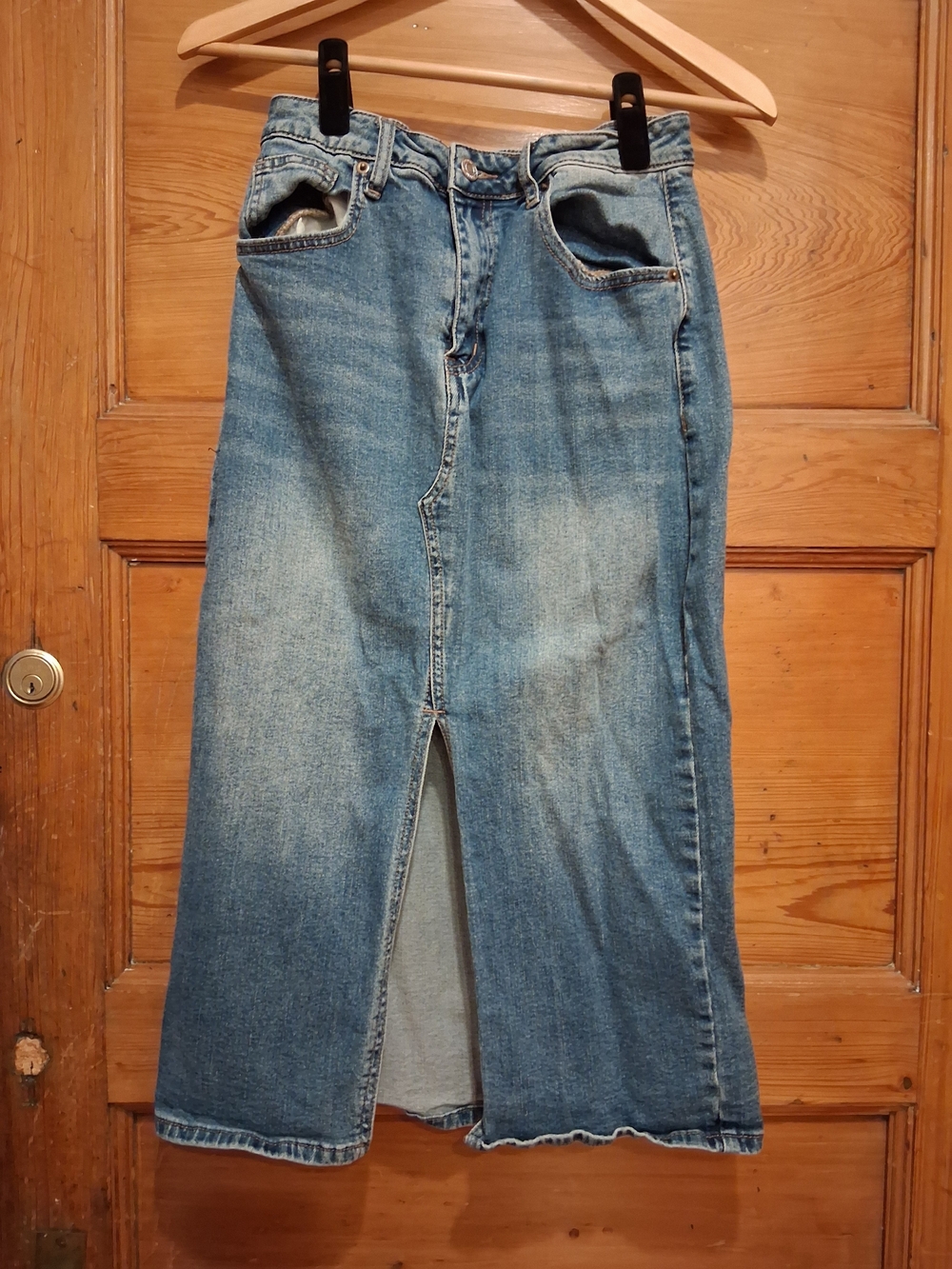 JustFab Blue Denim Midi Skirt